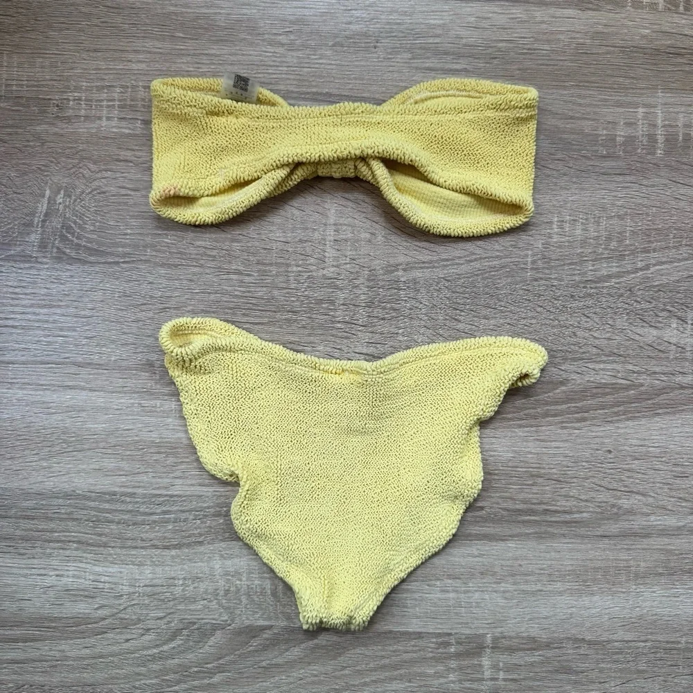 Hunza G Jean Bikini Set Yellow Swim Crinkle Two Piece Top Strapless Bandeau